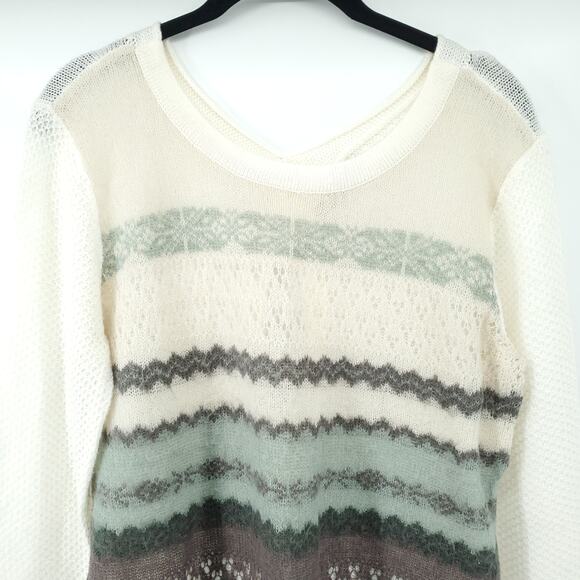 Hinge Retro Sheer Wool Mohair Blend Sheer Lace Open Knit Nordic Stripe Sweater M - Picture 2 of 10